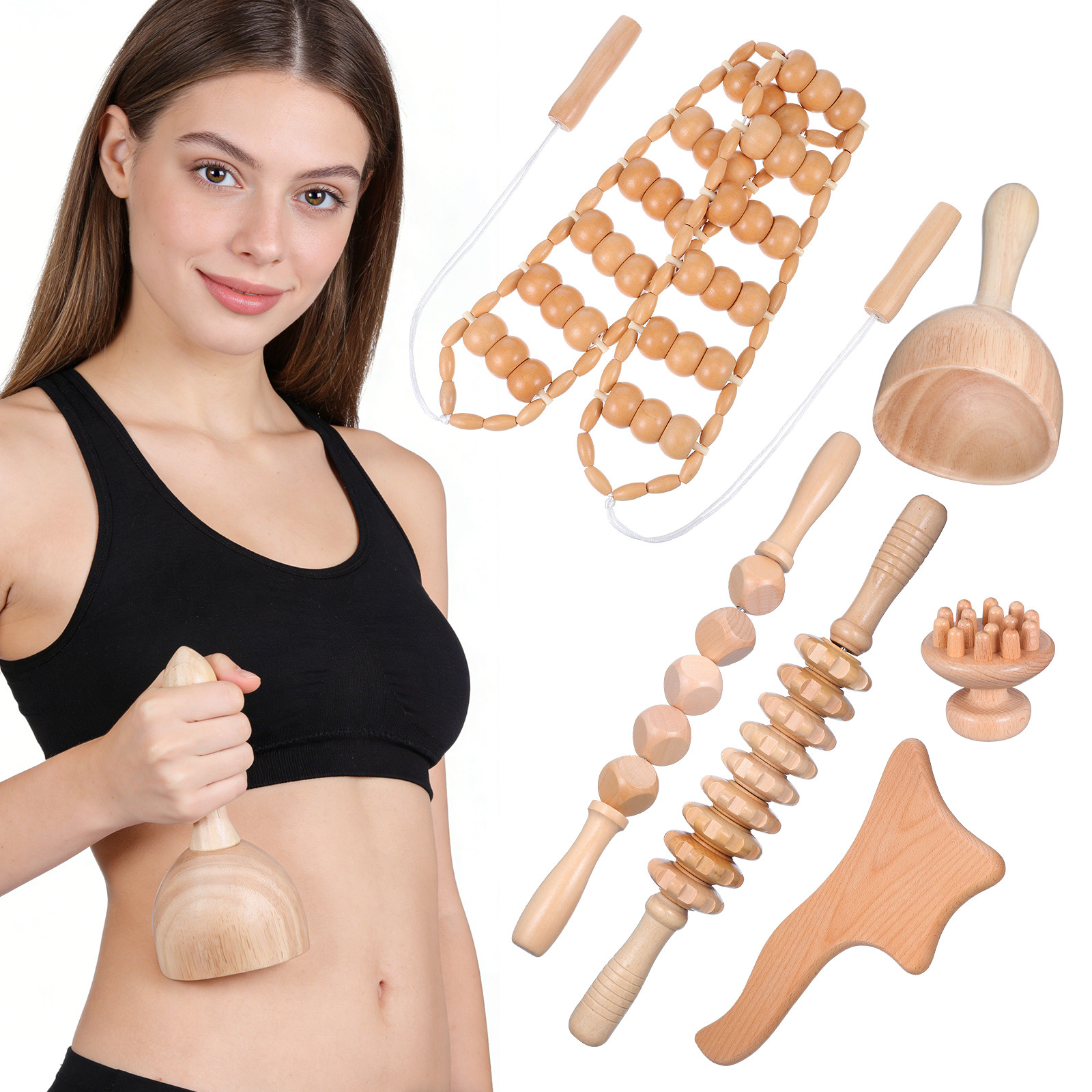 6Pcs Massage Tools Set Wood Th - Muscle Roller Stick recension och pris